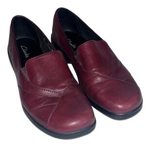 Clarks Womens Burgundy Leather Slip-On Shoes 7.5M 1009 Maroon All Day Comfort